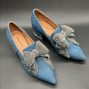 Jeffrey Campbell Denim Blue Embellished Loafers